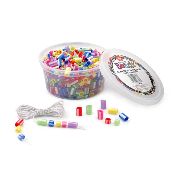Bucket O Beads, Striped Straw, Assorted Sizes & Colors, 1800PK
